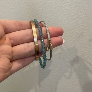 Madewell - Gold Bangle with Horseshoe and Beaded Bracelets Attached